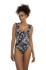 One-piece swimsuit with black floral print-Ref. Marruecos