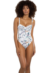 One-piece swimsuit with white watercolor print-Ref. Indico