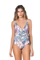 One-piece swimsuit with floral print in melon - Ref. Atalaia